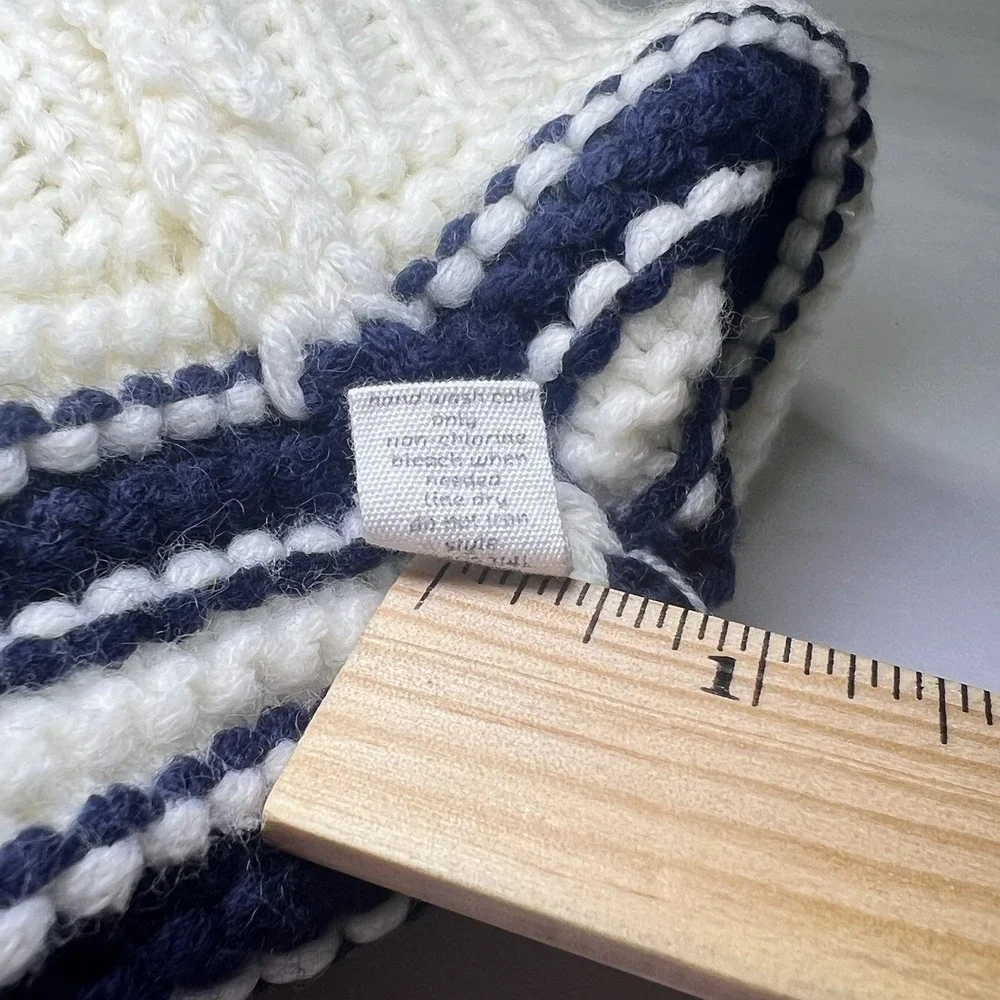 Starting Out Size Infant Beanie‎ Hat Blue White Faux Fur Pom Pom Baby Boy Winter